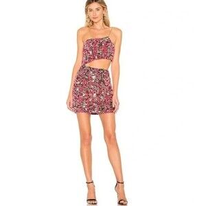 REVOLVE h:ours Sybila Mini Dress Fuchsia Pink Gold Sequin Cutout Size L  NWT
